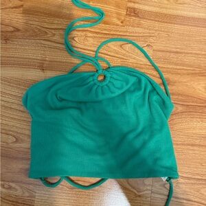 Princess Polly Ribbed Green Halter Top